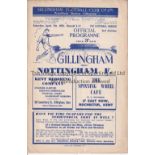 GILLINGHAM LEAGUE RETURN SEASON 1950/1 Home programme v Nottingham Forest 7/4/1951. Good