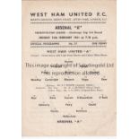 WEST HAM UNITED Three home single sheet programmes v Arsenal 13/2/1961 Met. Lge Cup slightly