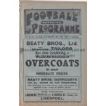 EVERTON RES. V LIVERPOOL RES 1921 Programme for the Central League match at Everton 16/11/1921, ex-