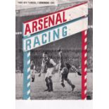 ARSENAL Programme for the away Friendly v. Racing Paris 7/11/1951, slight horizontal fold. Generally