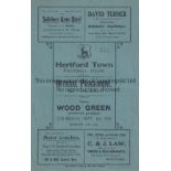 HERTFORD TOWN V WOOD GREEN 1924 Programme for the Spartan League match at Hertford 4/9/1924, very