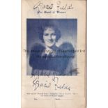 GRACIE FIELDS AUTOGRAPHS Three autographs on one page of a Greyhound Racecard for the Grand