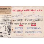 GATESHEAD AFC Four programmes for 1956/7 season. Homes v. Carlisle and Oldham slight damage at