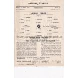 NEUTRAL AT ARSENAL 1955 Single sheet programme for London Police v Edinburgh Police 1/4/1955 at