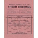 ARSENAL Single sheet home programme in the FL South for season 1945/6 v. Aston Villa 22/9/1945,