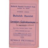 DULWICH HAMLET V LONDON CALEDONIANS Programme for the Isthmian League match at Dulwich 24/10/1936.