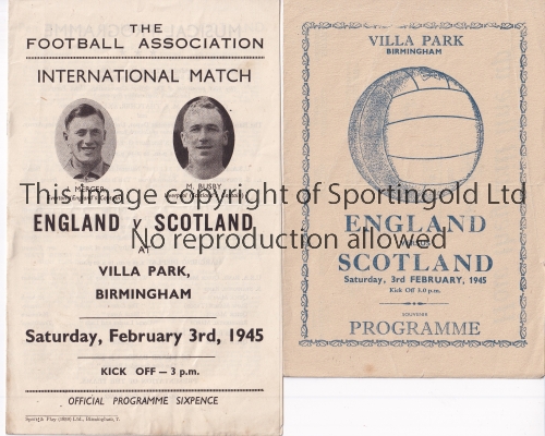 ENGLAND V SCOTLAND 1945 Two programmes for the International at Aston Villa FC 3/2/1945 and pirate