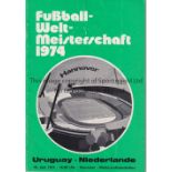 1974 WORLD CUP - WEST GERMANY Programme for Uruguay v Holland 15/6/1974 in Hanover. Green cover.