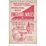 ENGLAND / WALES / MIDDLESBROUGH Programme England v Wales 17/7/1937 at Ayresome Park. Vertical fold.