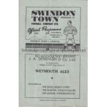 ARSENAL Programme for the away Friendly v. Swindon Town 12/2/1949, slight horizontal crease. Blue