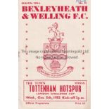 TOTTENHAM HOTSPUR Programme for the away London Challenge Cup tie v Bexleyheath & Welling 5/10/1955,