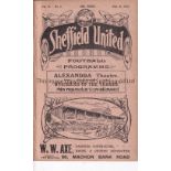 WOOLWICH ARSENAL Away programme v Sheffield United 21/9/1912. Ex Bound Volume. Generally good
