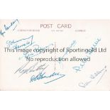 CHELSEA Postcard of the Chelsea 1954/55 Championship winning team signed on reverse by 8 players.