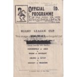 RUGBY LEAGUE CUP 1944 Programme for the 2nd Round 2nd Leg tie for Wigan at home v. Dewsbury 25/3/
