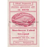 MANCHESTER UNITED V LIVERPOOL AT EVERTON 1948 Programme for the home FA Cup tie for Manchester