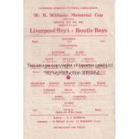 NEUTRAL AT LIVERPOOL Single sheet for Liverpool Boys v Bootle Boys 13/5/1946, folded and slightly