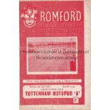 TOTTENHAM HOTSPUR Programme for the away Eastern Counties League v Romford 15/4/1963, slight