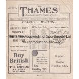 THAMES V WATFORD 1931 Programme Thames at home v Watford FA Cup 1st Round 28/11/1931. This was
