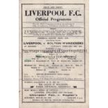LIVERPOOL Single sheet home programme v. Bolton FL War Cup 24/2/1945, very slightly creased, team