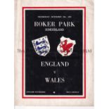 ENGLAND V WALES 1950 Programme for the International at Sunderland FC 15/11/1950, slight vertical
