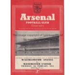 WALTHAMSTOW V MANCHESTER UNITED AT ARSENAL 1953 Programme for the FA Cup 4th Round Replay at