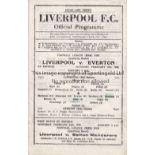 LIVERPOOL Single sheet home programme v. Everton FL War Cup 10/2/1945, team changes and scores