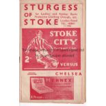 CHELSEA Programme for the away League match v. Stoke City 3/11/1951, team changes and scores