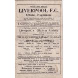 LIVERPOOL Single sheet home programme v Oldham Ath. 4/3/1944 FL War Cup, very slightly creased.