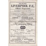 LIVERPOOL Single sheet home programme v. Blackburn Rovers FL War Cup 29/9/1945, very slightly