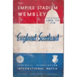 ENGLAND V SCOTLAND 1938 Programme for the match at Wembley 9/4/1938, minor wear on cover. Fair to
