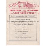 WEST HAM UNITED V QPR 1908 Programme for West Ham at home v Queen's Park Rangers 1/9/1908 for the