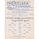 CHELSEA Single sheet home programme v Crystal Palace London Challenge Cup 1st Round 14/9/1925. Ex