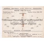 ARSENAL Home programme v. Bolton Wanderers 29/10/1927, horizontal crease and slightly rusty staples.