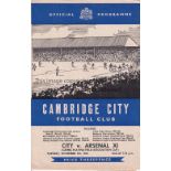 ARSENAL Programme for the away Playing Fields Cup match v. Cambridge City 5/11/1963. Good