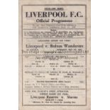 LIVERPOOL Single sheet home programme v. Bolton 6/5/1944 Lancashire Senior Cup Final, very