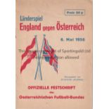 AUSTRIA V ENGLAND 1936 Away programme v Austria in Vienna 6/5/1936. The programme was the property