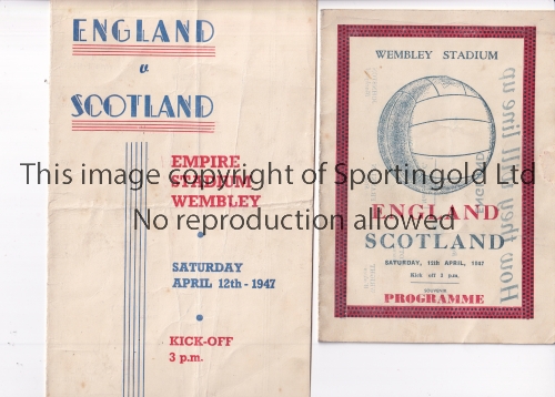 ENGLAND V SCOTLAND 1947 Two pirate issue programmes for the International at Wembley 12/4/1947,