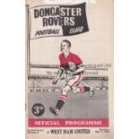 WEST HAM UNITED Programme for the away League match v Doncaster Rovers 3/11/1956 with a tippex