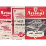ARSENAL RESERVES Five home programmes v. Bournemouth, Crystal Palace Cup slightly grubby and Chelsea
