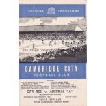 ARSENAL Programme for the away Metropolitan League match v. Cambridge City 30/1/1965. Good