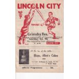 LINCOLN CITY Home Midland League programme v. Grimsby Town 9/10/1948, slightly creased and small