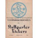 1952 STUTTGARTER KICKERS USA Tour May 1952. Official Stuttgarter Kickers Club News booklet (36-