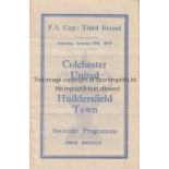 COLCHESTER Non-League home programme in the FA Cup 3rd round programme v Huddersfield 10/1/1948.