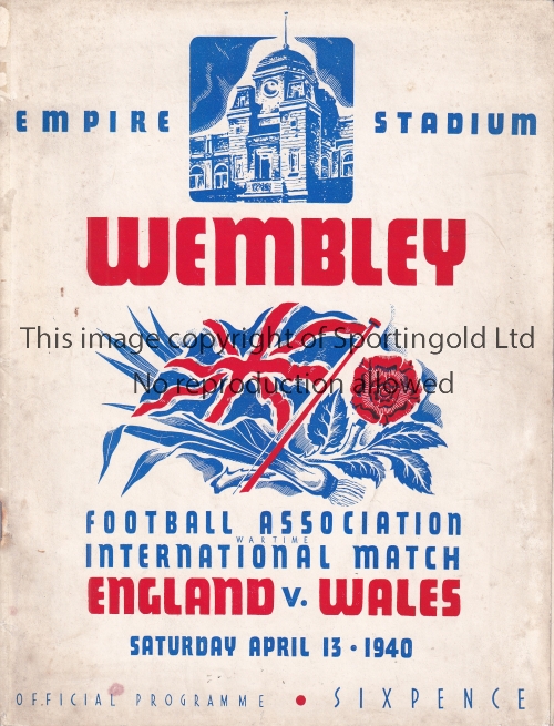 ENGLAND V WALES 1940 Programme for the International at Wembley 13/4/1940 professionally repaired to