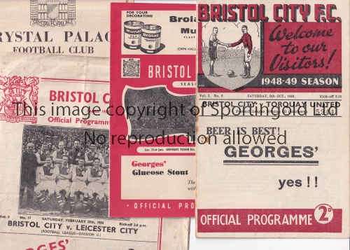 BRISTOL CITY Five Bristol City programmes, 3 homes v Torquay United 1948/49 , Leicester City 1955/56