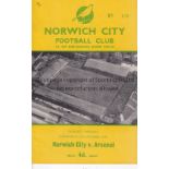 ARSENAL Programme for the away Friendly v. Norwich City 19/10/1960, very slight vertical crease,
