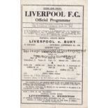 LIVERPOOL Single sheet home programme v. Bury FL North 8/9/1945, very slightly creased. Generally