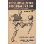 LEEDS UNITED Programme for the away League match v Rotherham United 29/9/1951, 2 punched holes, team