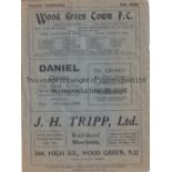 WOOD GREEN / BRENTWOOD Four Page programme Wood Green Town v Brentwood & Warley Spartan League 1/4/