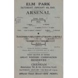 ARSENAL Away programme v Reading 4/1/1941. Single sheet War Football League War Cup. Score and